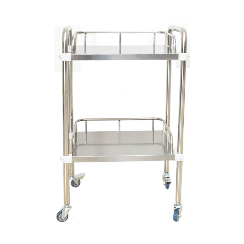 Medical Service Double Layer Stainless Steel Shelf Trolley Medical Utility Cart