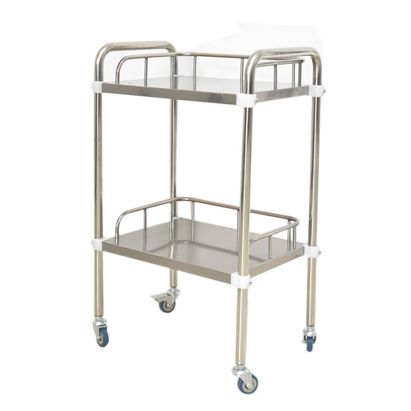 Medical Service Double Layer Stainless Steel Shelf Trolley Medical Utility Cart