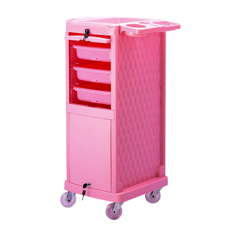 Modern Pink Salon Furniture Rolling Wheels Hairdressing Barber Used Cart Storage Trolley