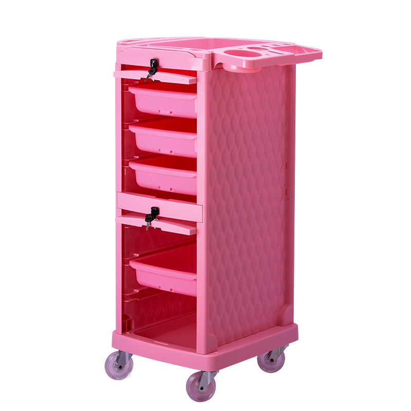 Modern Pink Salon Furniture Rolling Wheels Hairdressing Barber Used Cart Storage Trolley