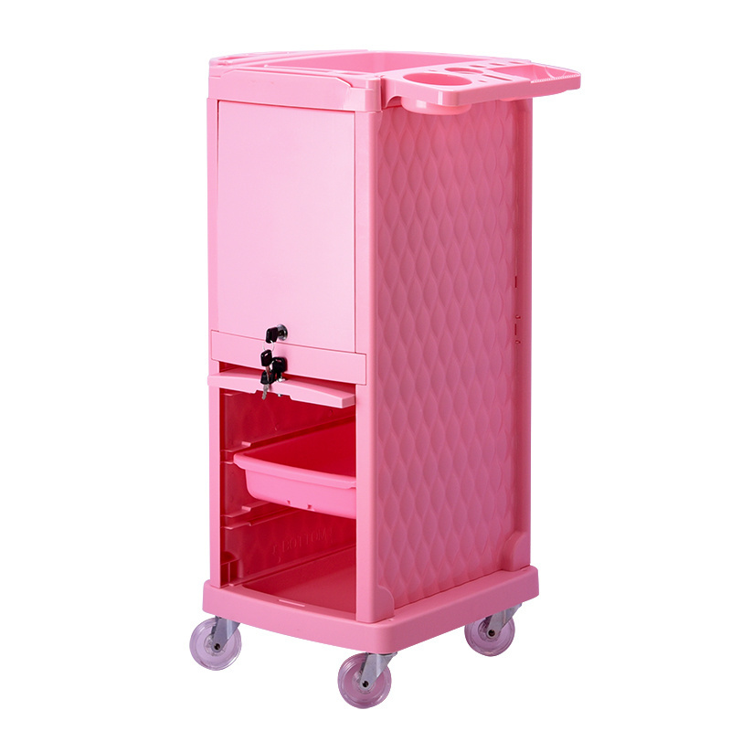 Modern Pink Salon Furniture Rolling Wheels Hairdressing Barber Used Cart Storage Trolley