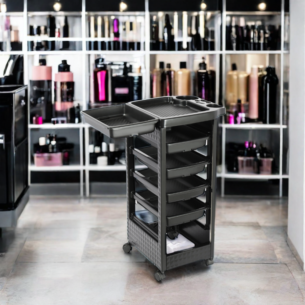 Hair Styling Salon Trolley Cart with Wheels and 4 Drawers Salon Rolling Cart for Hair Stylist, Hairdresser, Beauty, Tattoo