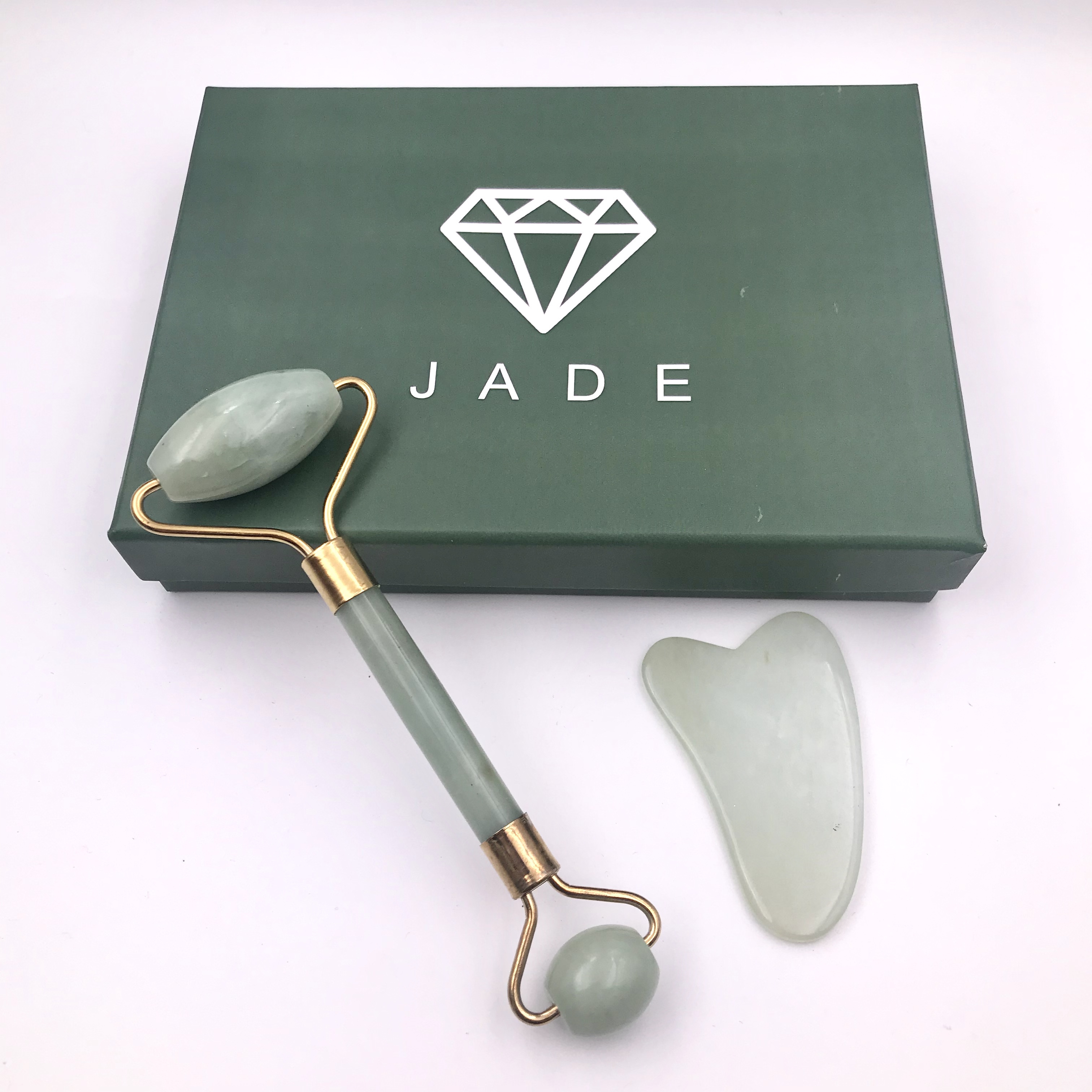 Handheld Natural Jade Roller Gua Sha Scraper Massager Tool Gift Box Set