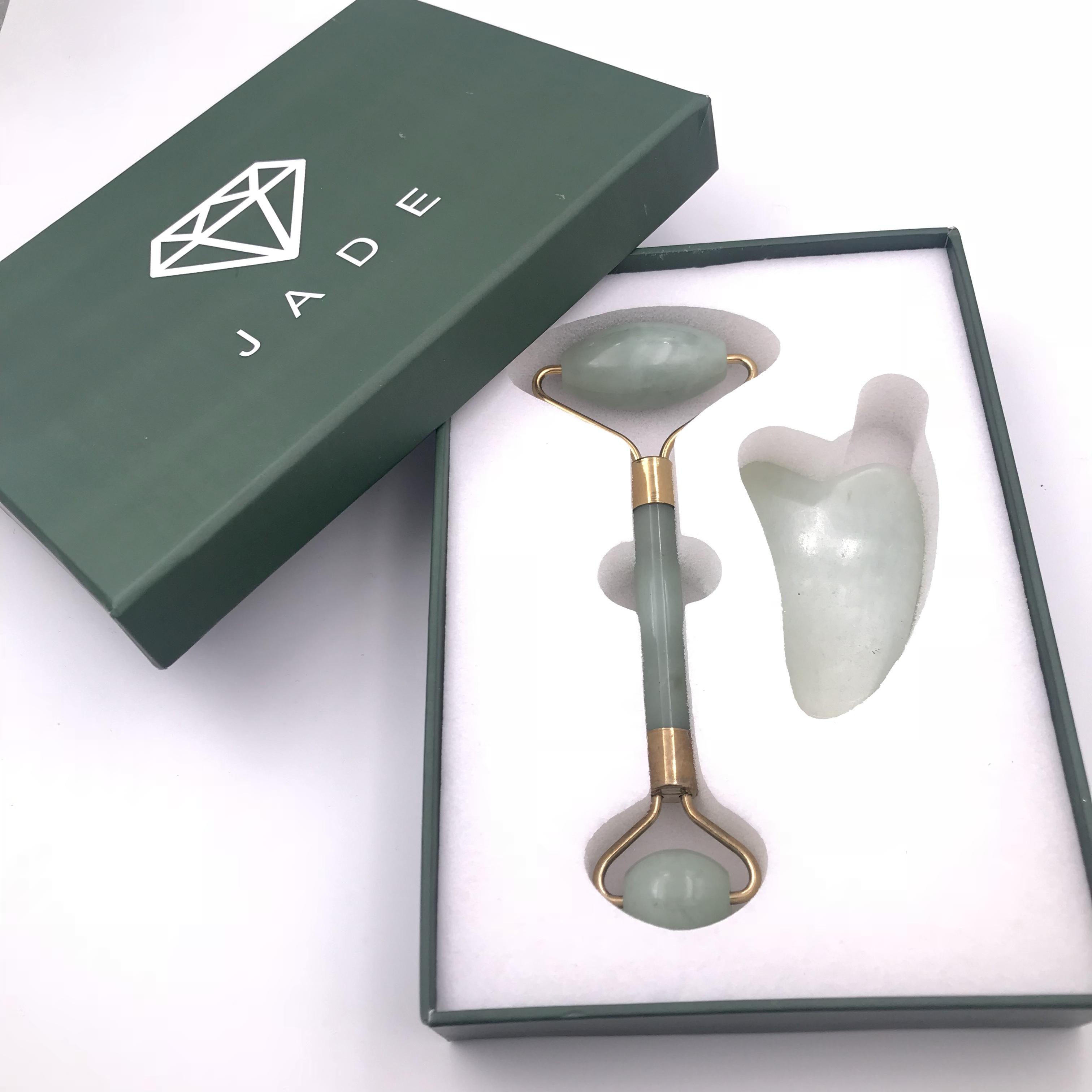 Handheld Natural Jade Roller Gua Sha Scraper Massager Tool Gift Box Set