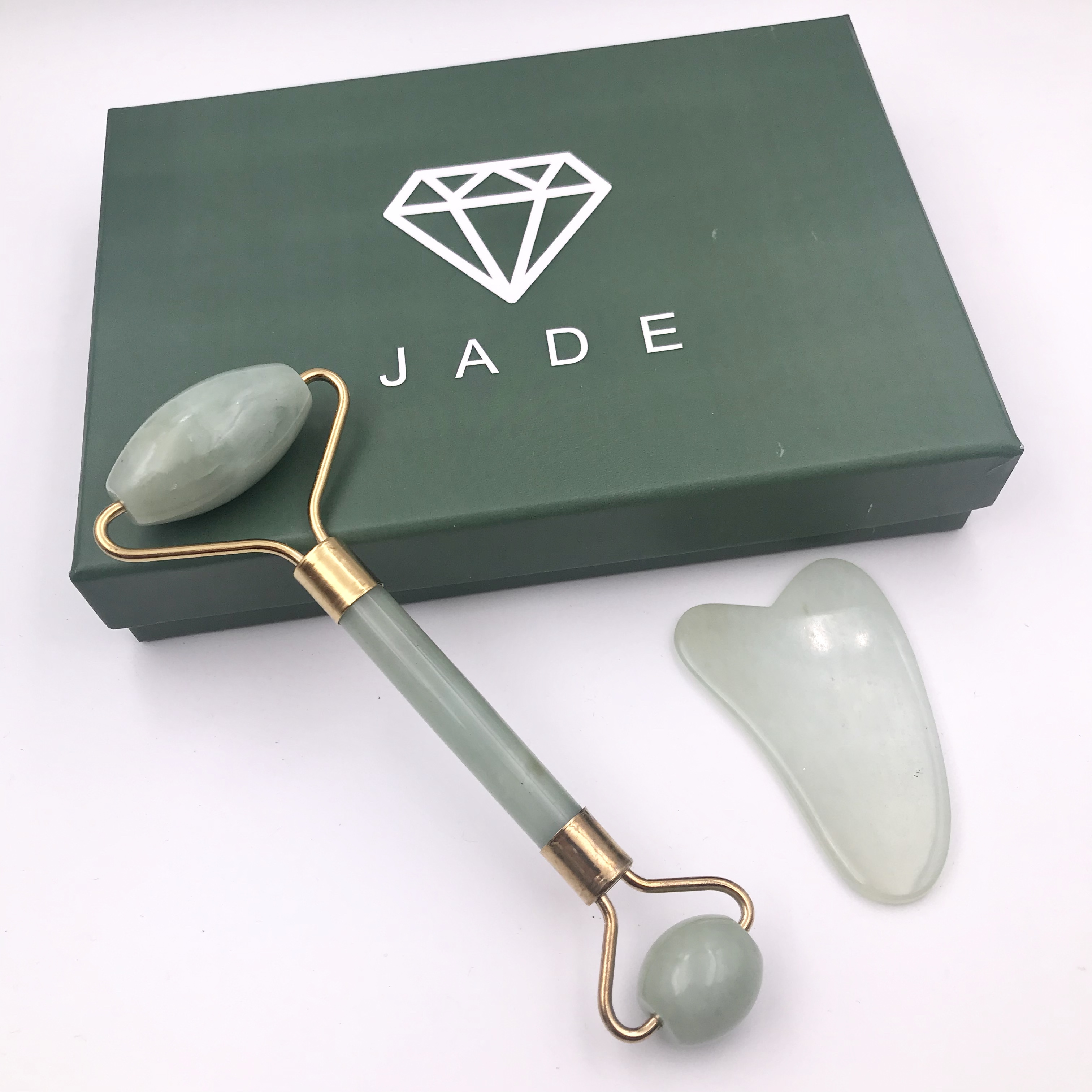 Handheld Natural Jade Roller Gua Sha Scraper Massager Tool Gift Box Set