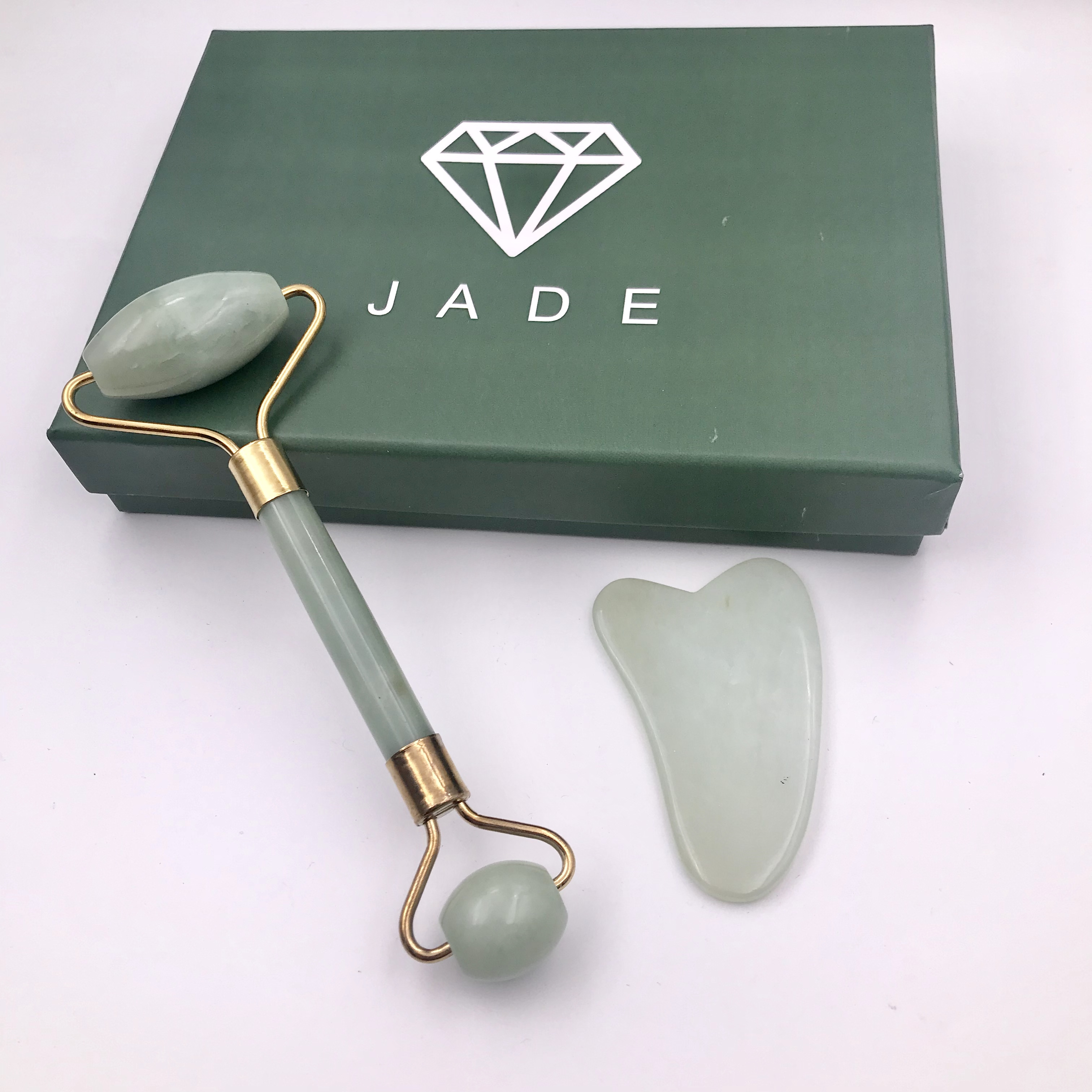 Handheld Natural Jade Roller Gua Sha Scraper Massager Tool Gift Box Set