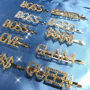 CUSTOM name hair clips gold black word hair pin alphabet crystal rhinestone letter Bobby pin