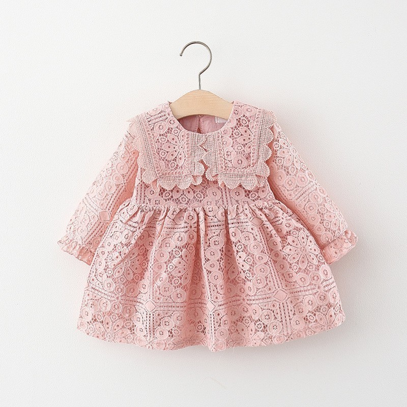 Fuyu Wholesale Children Kids Long Sleeve Lace Dress Boutique Toddler Baby Girl Dresses Formal