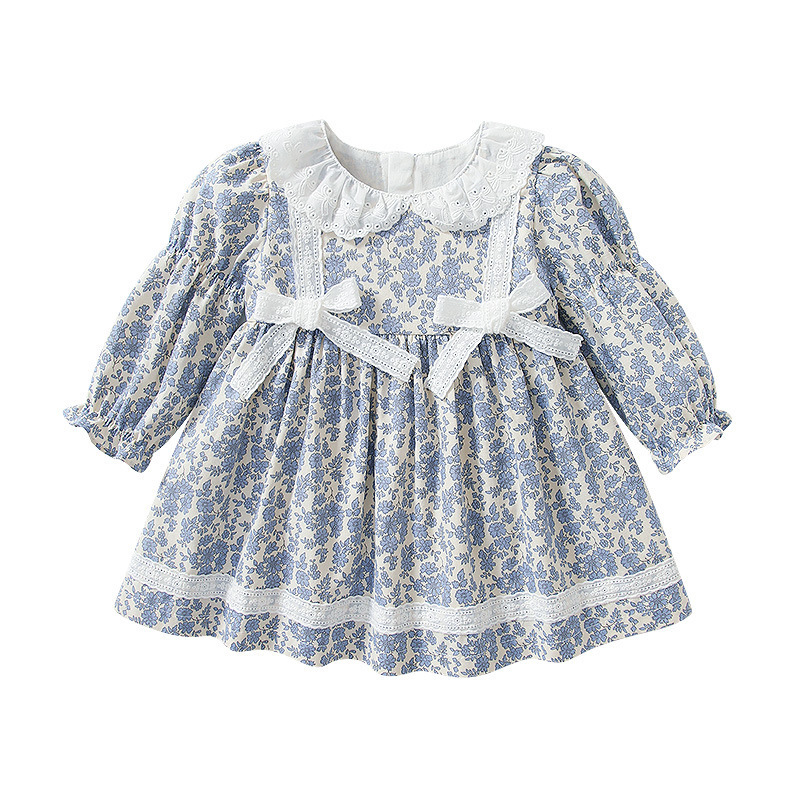 FuYu 2023 Hot Selling Fashion Newborn Dress Long-sleeved Floral Princess Party Fall Dresses