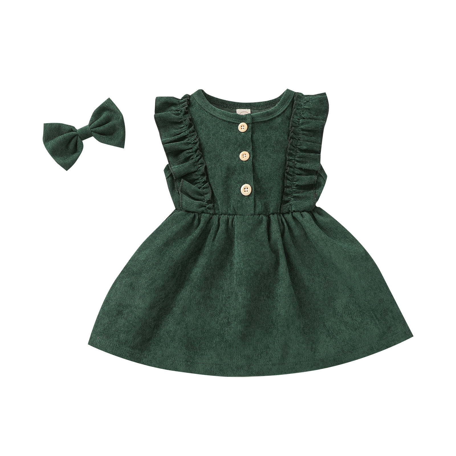 FuYu Baby Girl Dress Sleeveless Corduroy Ruffle Button Princess Party Dresses Summer Outfits