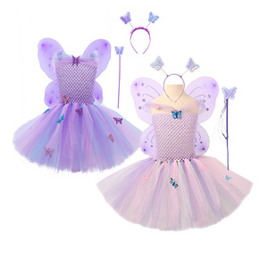 FuYu High Quality Butterfly Costume for Girls Tulle Dress with Butterfly Wings Mask Antenna Headband