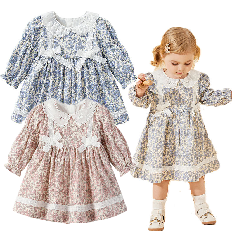 FuYu 2023 Hot Selling Fashion Newborn Dress Long-sleeved Floral Princess Party Fall Dresses