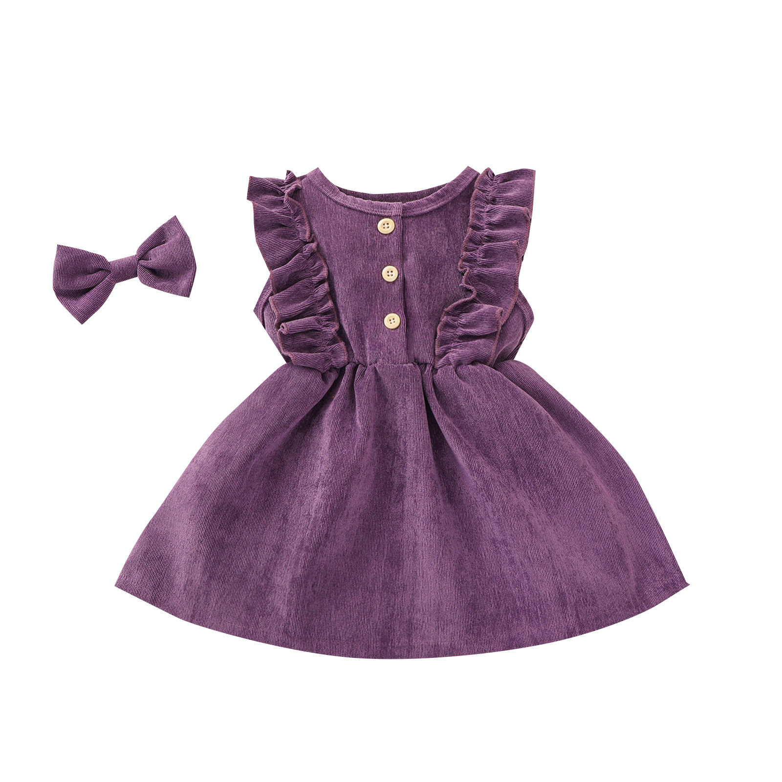 FuYu Baby Girl Dress Sleeveless Corduroy Ruffle Button Princess Party Dresses Summer Outfits