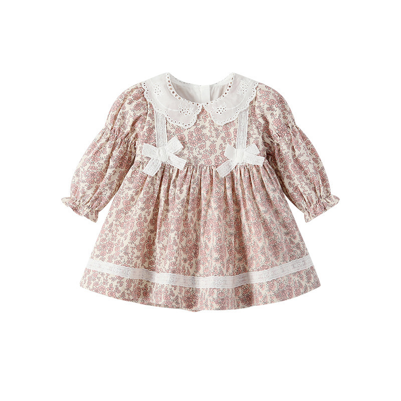 FuYu 2023 Hot Selling Fashion Newborn Dress Long-sleeved Floral Princess Party Fall Dresses