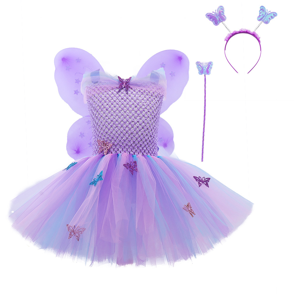 FuYu High Quality Butterfly Costume for Girls Tulle Dress with Butterfly Wings Mask Antenna Headband