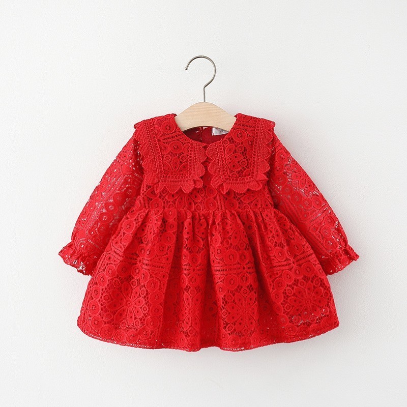 Fuyu Wholesale Children Kids Long Sleeve Lace Dress Boutique Toddler Baby Girl Dresses Formal