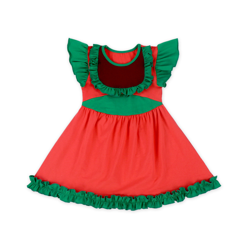 2023 New Western Girl Red And Green Patches Christmas Princess Casual Flower Dress  Infant Toddler Kids Clothing Baby Clothes