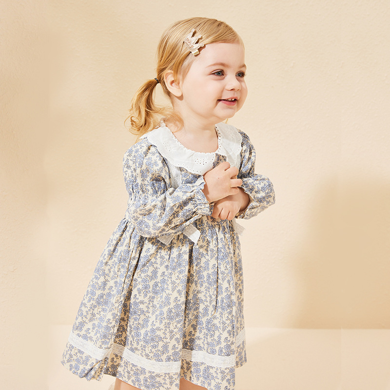 FuYu 2023 Hot Selling Fashion Newborn Dress Long-sleeved Floral Princess Party Fall Dresses