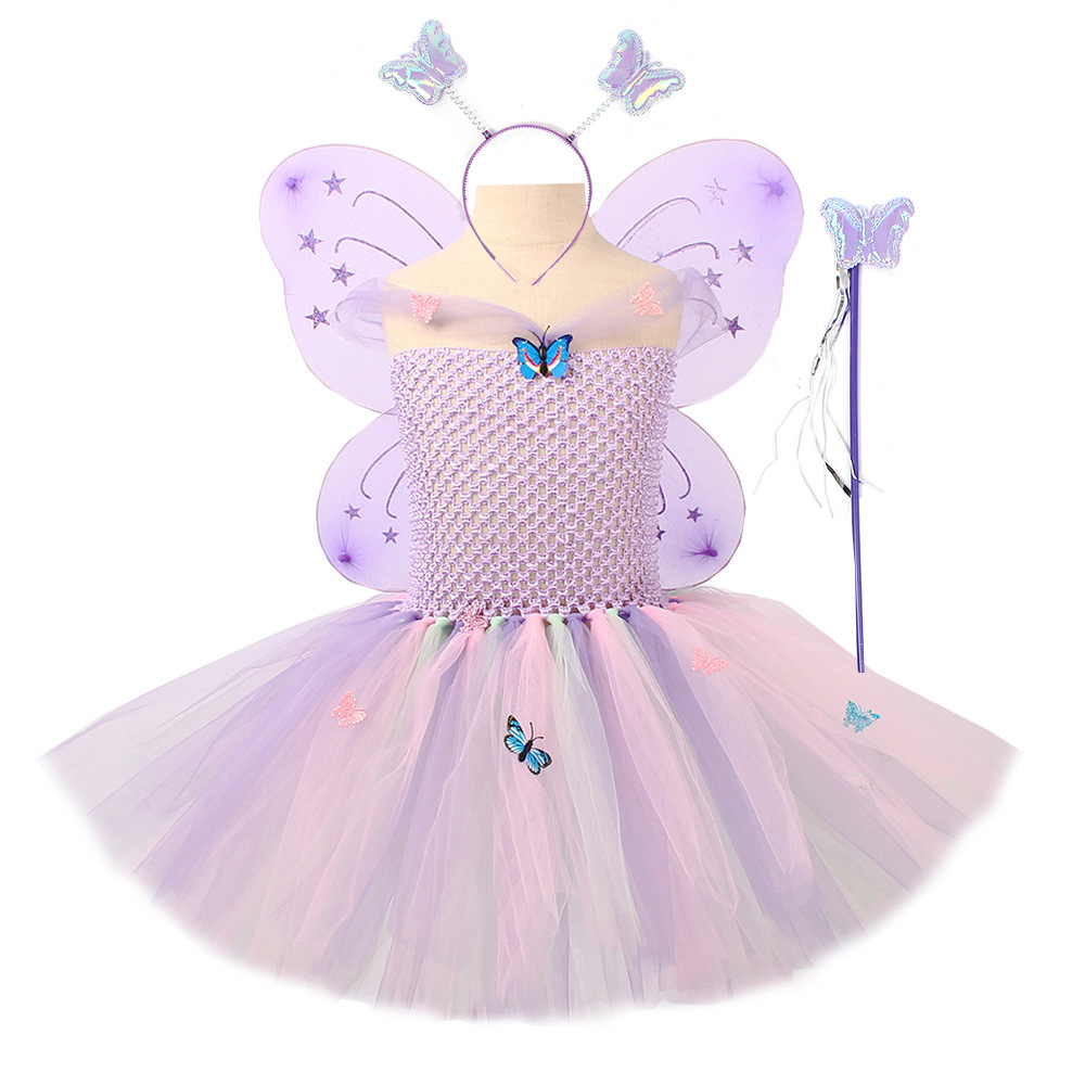 FuYu High Quality Butterfly Costume for Girls Tulle Dress with Butterfly Wings Mask Antenna Headband