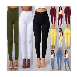 Fuyu New Design Boutique Adult Women Long Jeans Solid Color Pants Elastic Women Denim High-Waist Straight Leggings