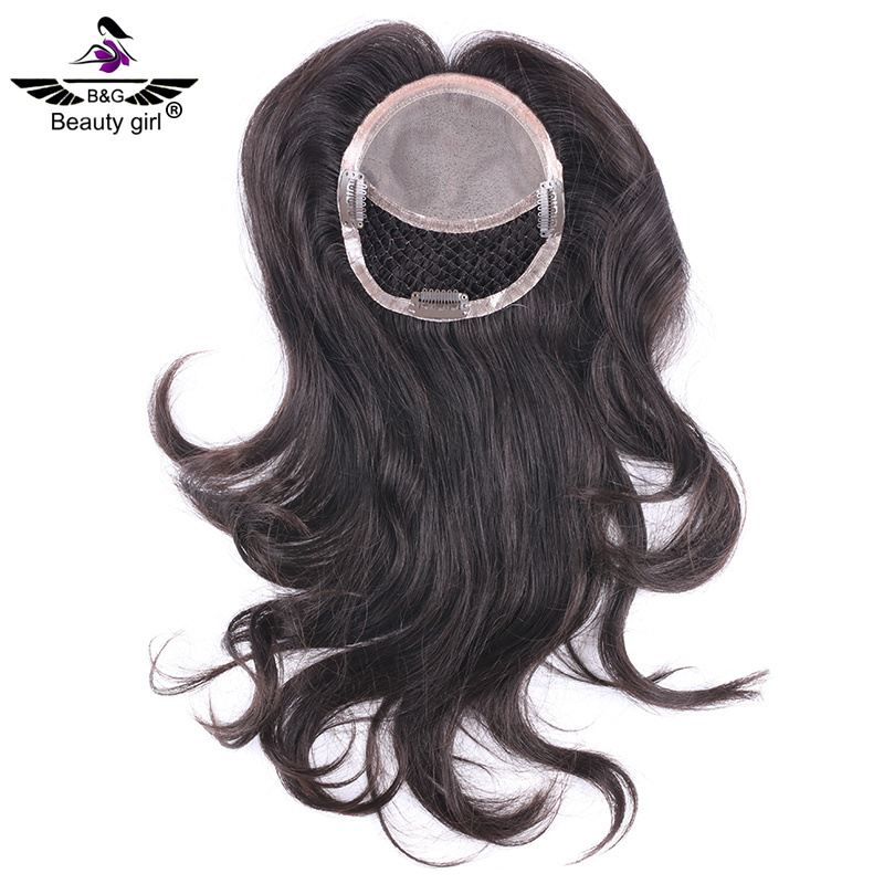 Wholesale mono base with fishnet hair pieces replacement virgin european human hair topper for women