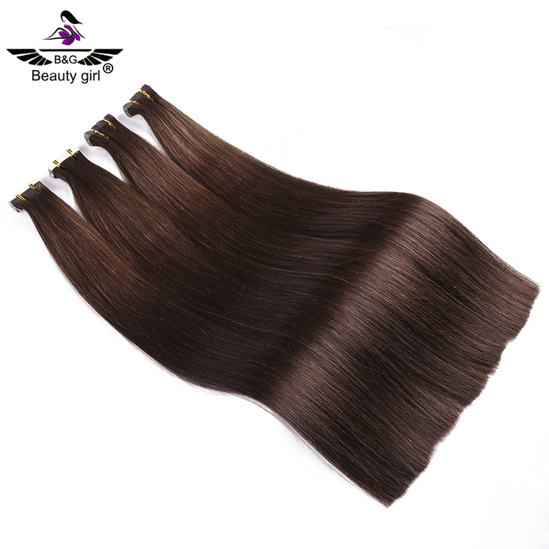 Beauty girl best human raw virgin hair extensions pu skin weft 30 inch 36 inch color #2 cuticle aligned tape in extensions