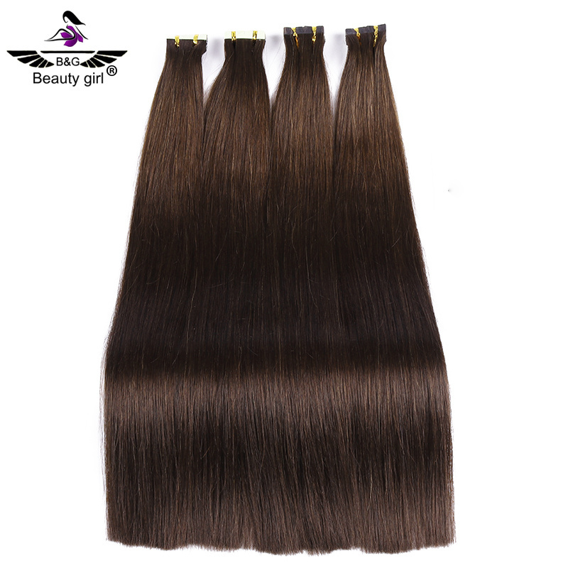 Beauty girl best human raw virgin hair extensions pu skin weft 30 inch 36 inch color #2 cuticle aligned tape in extensions