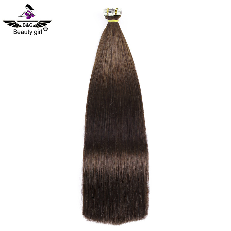 Beauty girl best human raw virgin hair extensions pu skin weft 30 inch 36 inch color #2 cuticle aligned tape in extensions