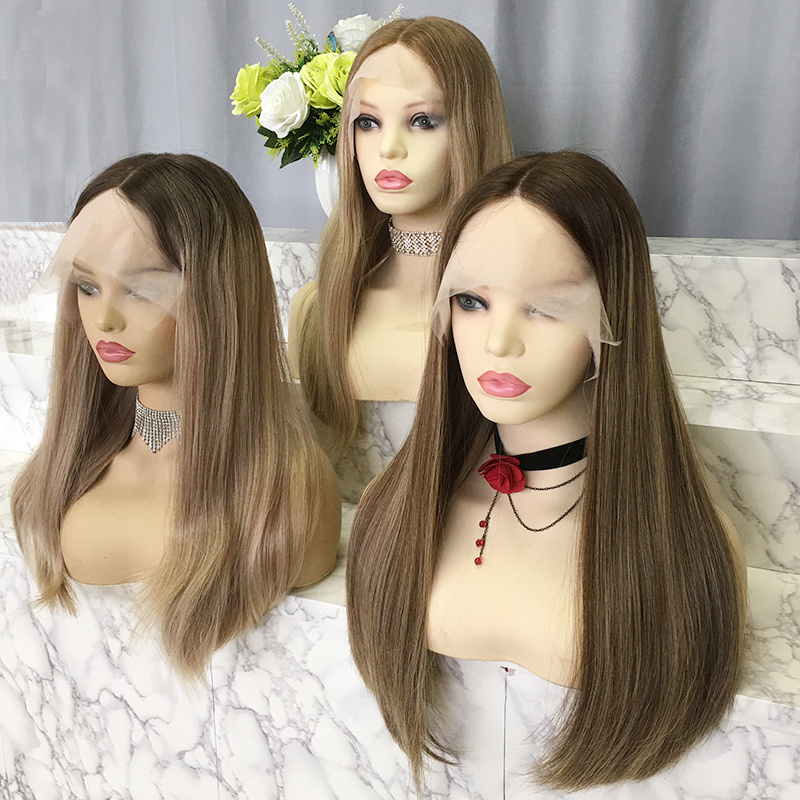 Salon Luxe Medium brown lace top jewish women virgin brazilian human hair cabello humano glueless full hd lace wigs