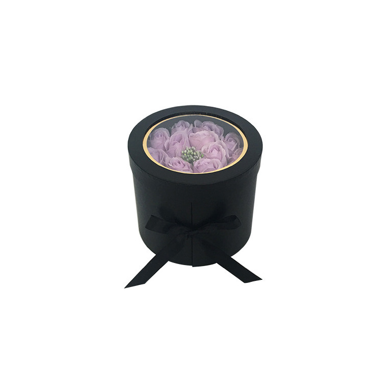 Customized double layer gift round flower box with transparent PVC lid