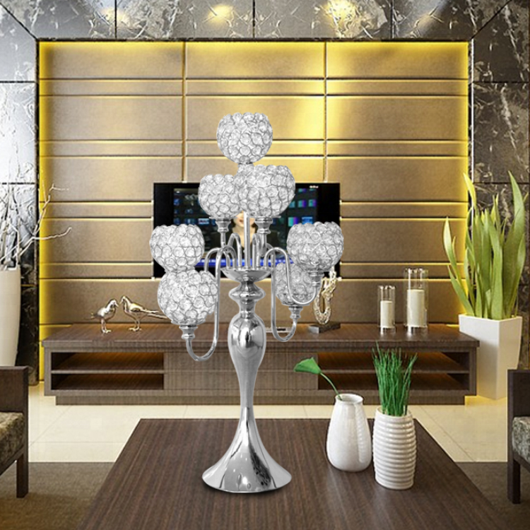 Manufactory wholesale high quality tall crystal balls silver wedding candle holder