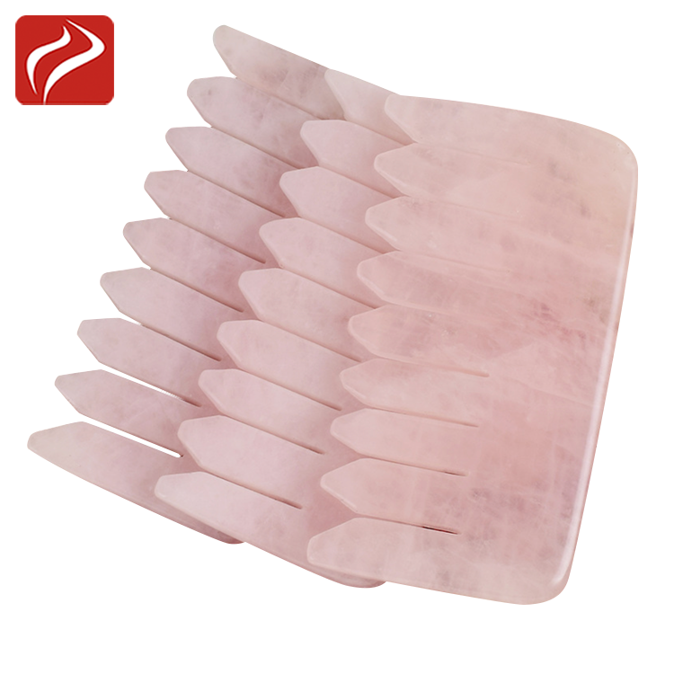 Hot Sale Pink Comb Shaped Gua Sha Jade Natural Rose Quartz Guasha Board