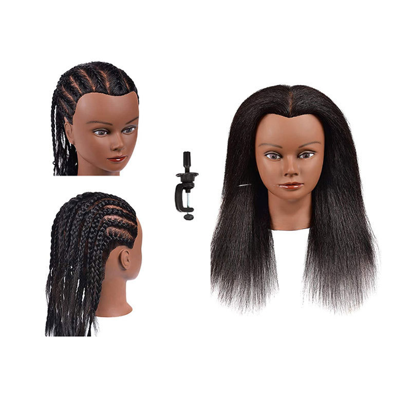 Mannequin Head 100% Human Hair Training Head Manikin Practice Afro Cosmetology Doll Head For Hairdresser with Clamp Stand