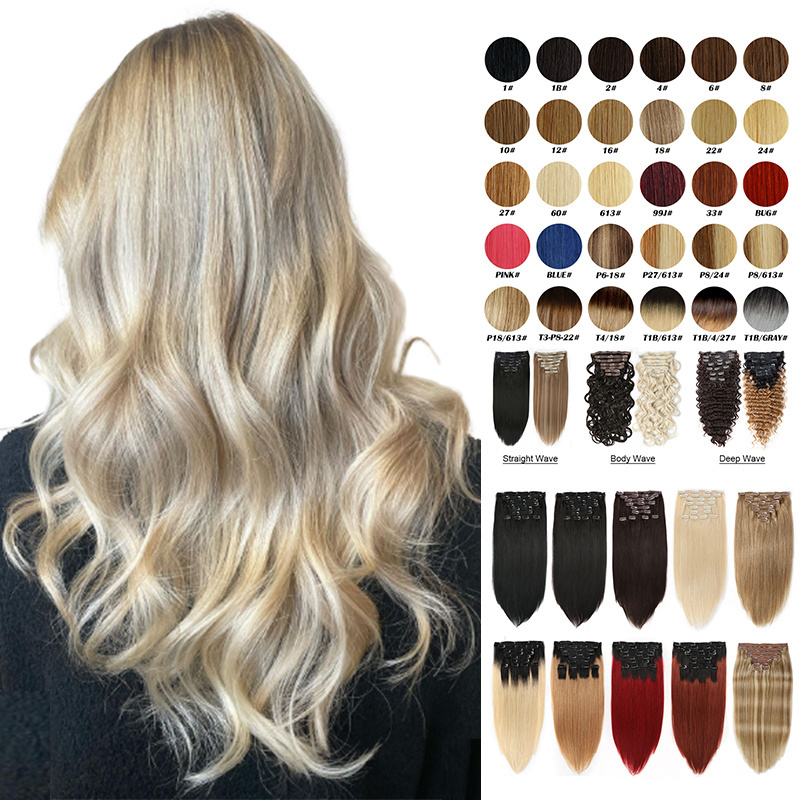 USA Seamless Clip In Hair Extensions Remy Real Human Hair Extension with Invisible PU Skin Weft 130g 7pcs Natural Black