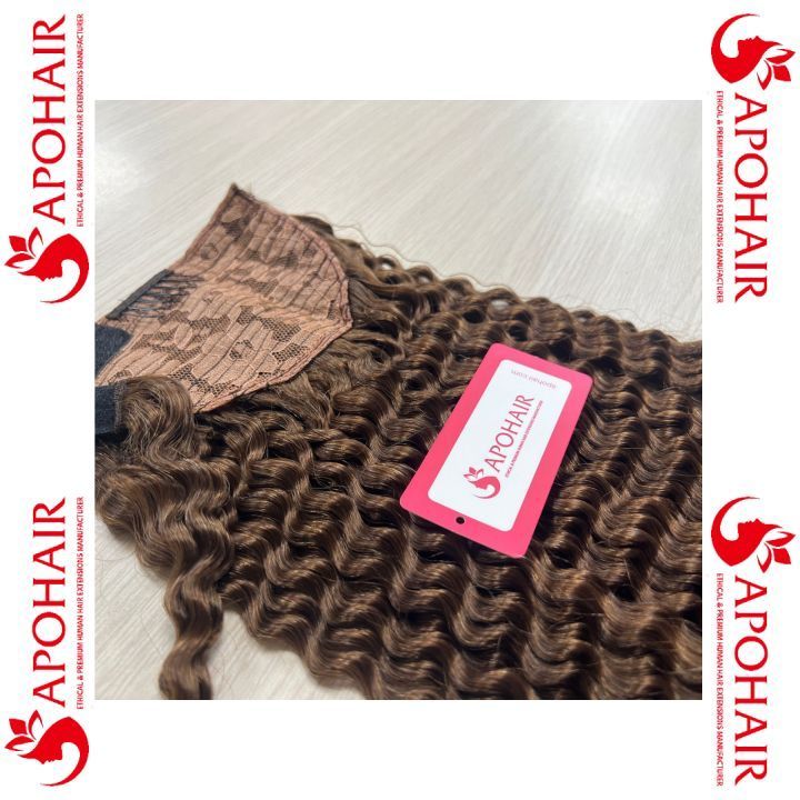 Hot product cuticle aligned Wrap Around Ponytail Human Hair Extension Clip Pony Tail Hair Pieces Curly Dark Brown Ponytails Hair