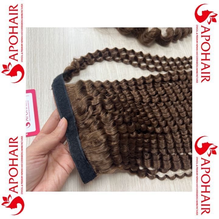 Hot product cuticle aligned Wrap Around Ponytail Human Hair Extension Clip Pony Tail Hair Pieces Curly Dark Brown Ponytails Hair