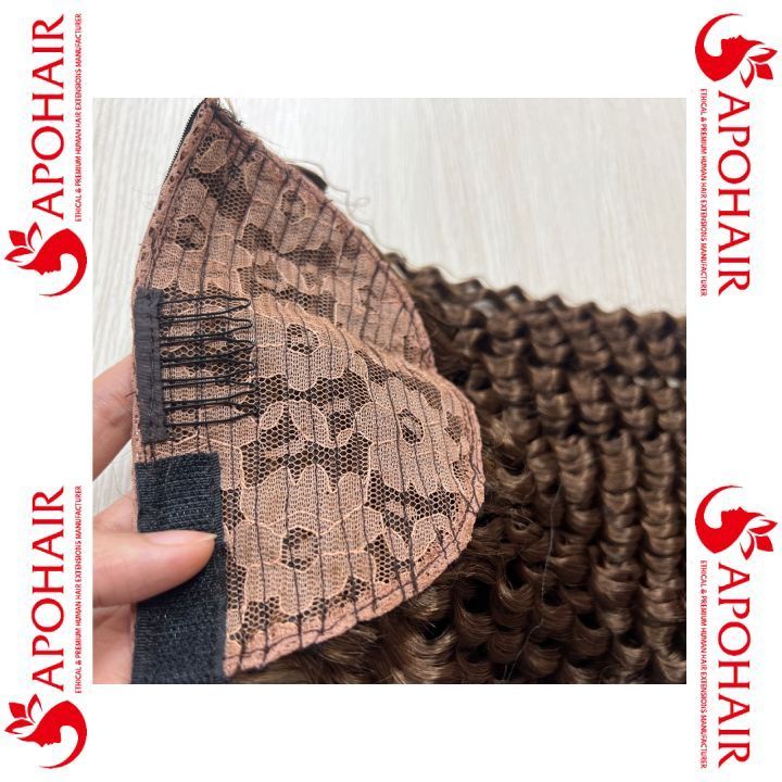 Hot product cuticle aligned Wrap Around Ponytail Human Hair Extension Clip Pony Tail Hair Pieces Curly Dark Brown Ponytails Hair