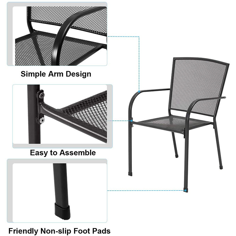 Garden Dining Set Table Set Stackable Arm Chairs with Round Table Umbrella Outdoor Furniture 5-piece Patio Metal Hole and 4 Iron