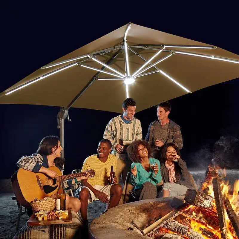 Patio Garden Umbrella Solar Panel Parasol LED Solar Umbrella Aluminum Modern Customized Best Selling Beach Solar Power Outdoor