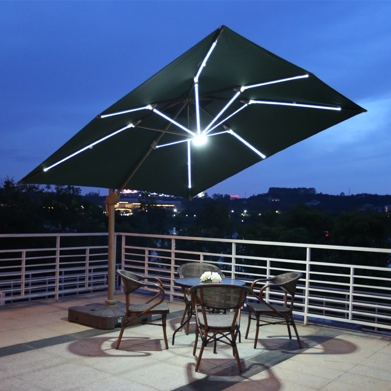 Patio Garden Umbrella Solar Panel Parasol LED Solar Umbrella Aluminum Modern Customized Best Selling Beach Solar Power Outdoor