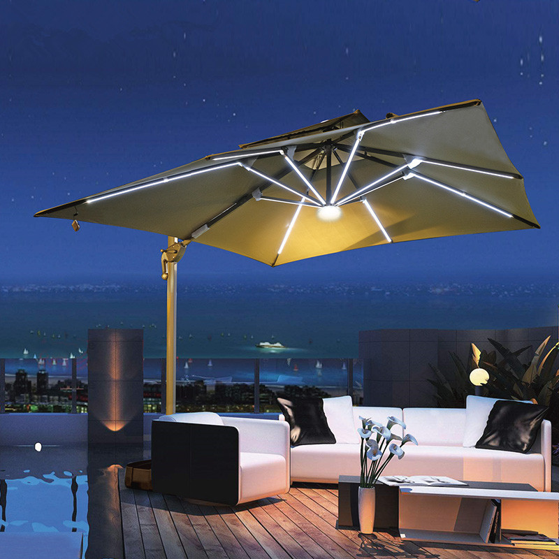 Patio Garden Umbrella Solar Panel Parasol LED Solar Umbrella Aluminum Modern Customized Best Selling Beach Solar Power Outdoor