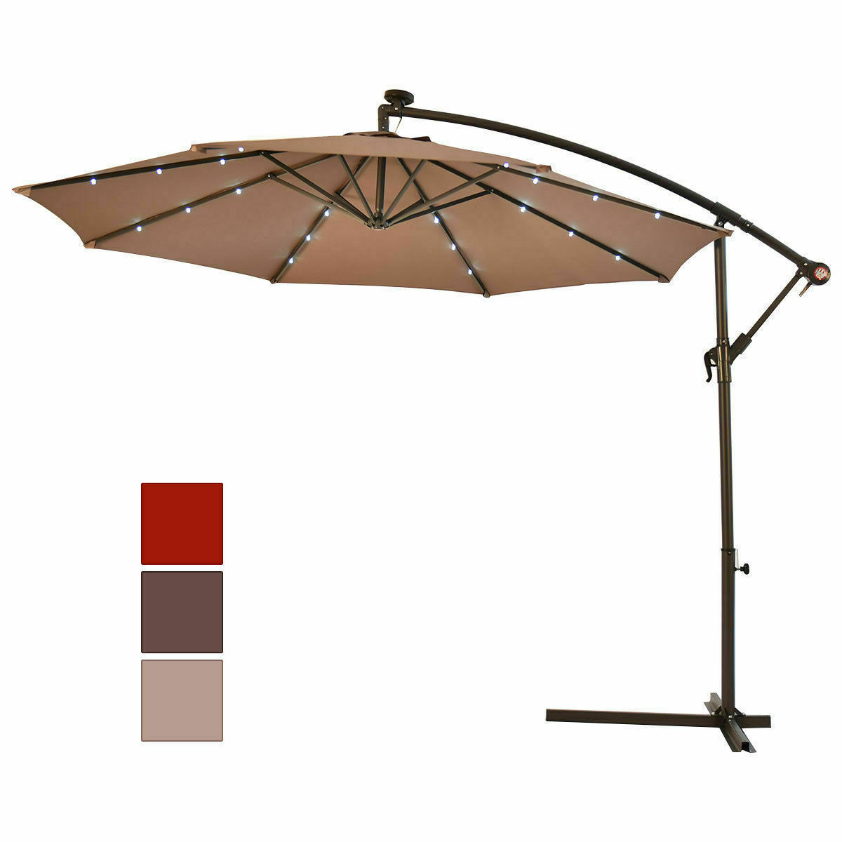 10ft Outdoor Patio Umbrella Solar Led Lighted Sun Shade Market Umbrella With Hanging Cover