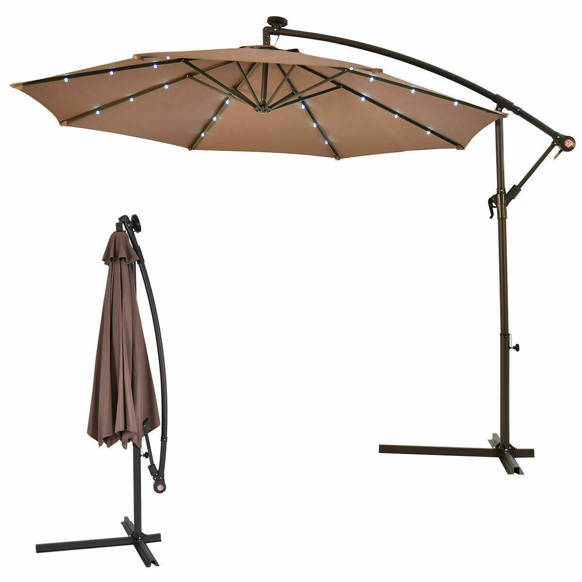 10ft Outdoor Patio Umbrella Solar Led Lighted Sun Shade Market Umbrella With Hanging Cover