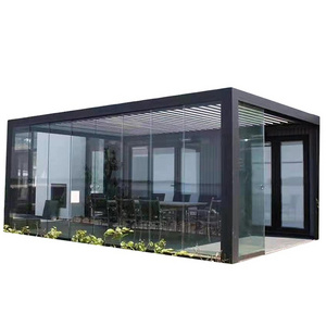 Light Modern Outdoor Waterproof Motorized Bioclimatic Pergola all Aluminum Pergola Gazebo With Blinds Glass Door