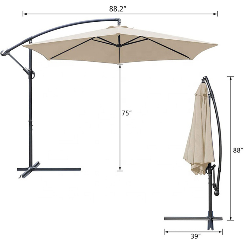 Sunshade Umbrella 10FT Cantilever Patio Hanging cantilever restaurant PARASOL UMBRELLA with Crank and Cross Base