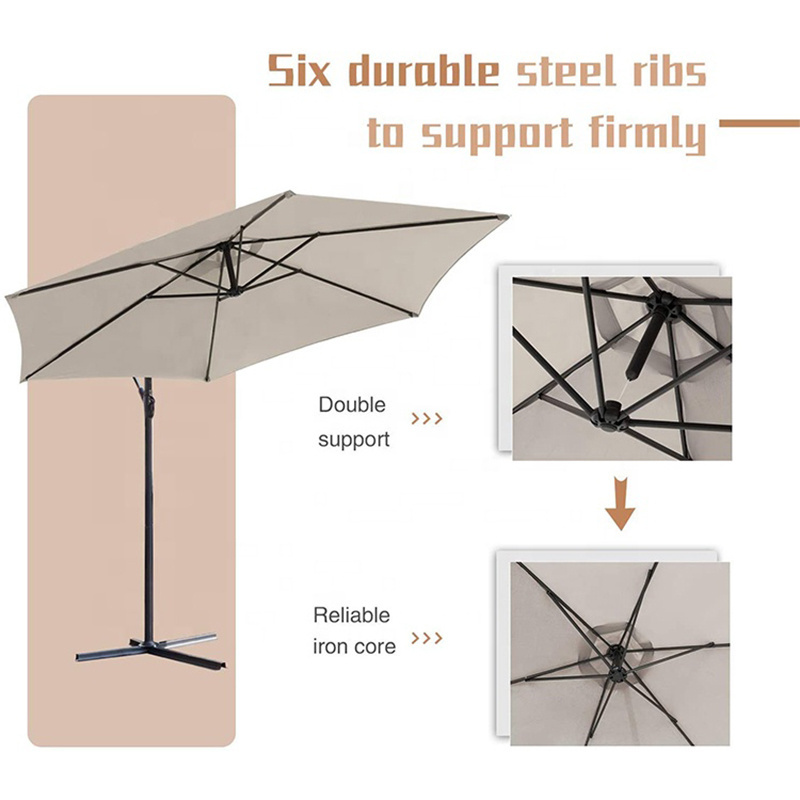 Sunshade Umbrella 10FT Cantilever Patio Hanging cantilever restaurant PARASOL UMBRELLA with Crank and Cross Base