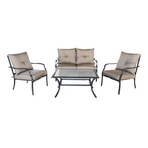 Patio 4 PC Padded Conversation Set Steel Deep Seating Set Cushioned Outdoor Furniture