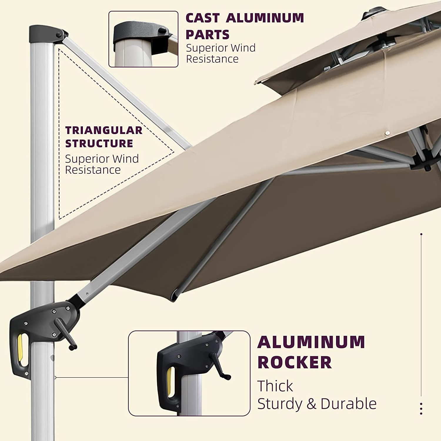 Rectangular Cantilever Patio Roman Beach Umbrella Commercial Parasol Umbrella Garden Restaurant Outdoor Hotel 360 Tilt 10ft 3M