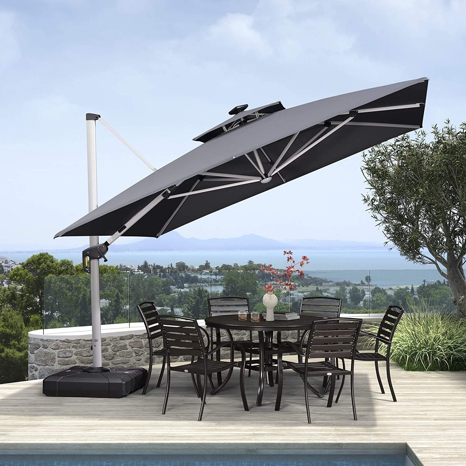 Wholesale Cantilever Romanswimming Pool Chairr Umbrella Cafe Umbrella Base Outdoor Furniture LED Parasols Patio Garden Outdoor