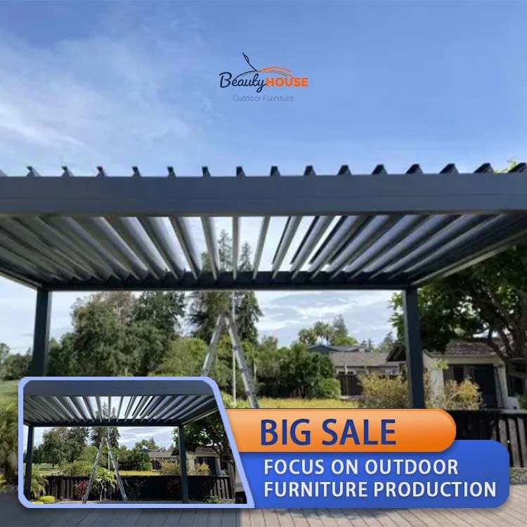 Customizable Size Manual Pergola Aluminium Outdoor Waterproof Retractable Folding Roof Arbor Gazebo Grey Popular Aluminum Dark